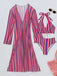 1960s Vertical Stripe Lace-Up Bikini Set & Cover-Up