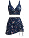 1940s Floral Twist Front Bikini Set & Ruffled Cover-Up