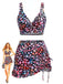 1940s Floral Twist Front Bikini Set & Ruffled Cover-Up