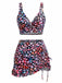 1940s Floral Twist Front Bikini Set & Ruffled Cover-Up