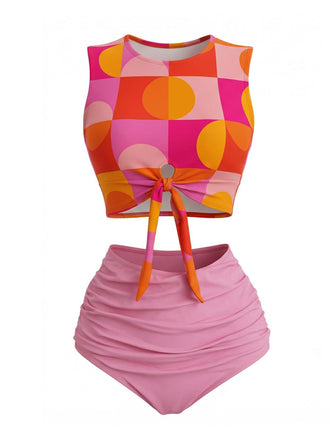 Orange 1960s Print Tankini Set