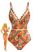 Orange 1940s Floral Hollow Patchwork Swimsuit