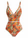 Orange 1940s Floral Hollow Patchwork Swimsuit
