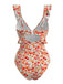 Orange 1940s Floral Ruffled Cutout One-Piece Swimsuit