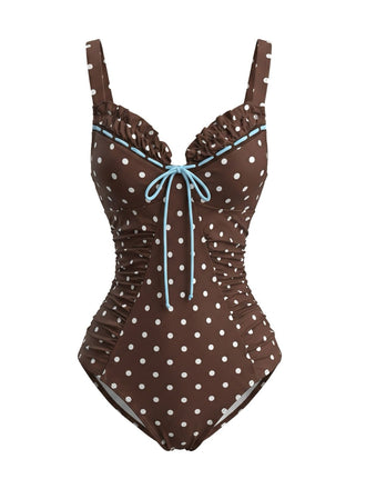 Light Coffee 1960s Polka Dot Colorblock Swimsuit, vintage swimsuit, pin-up swimwear - perfect for women who love vintage and retro fashion