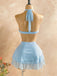 2PCS Light Blue 1980s Halter Backless Tube Top & Skirt Set, vintage skirt, retro style - perfect for women who love vintage and retro fashion
