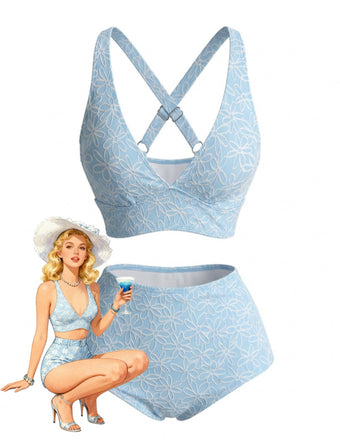 Elegant Light Blue 1980s Vintage Swimsuit 1