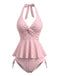 Pink 1950s Gingham Halter Ruffled Tankini Set, vintage fashion, retro style - perfect for women who love vintage and retro fashion