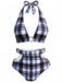 黑白拼色 1940s Plaid Cutout Swimsuit