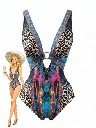 Elegant Pat 1980s Vintage Floral Swimsuit 1