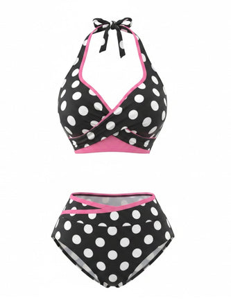 Black 1980s Wrap Two Piece Tankini Set