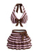 [Pre-Sale] Violet 1950s Striped Halter Bow Ruffle Bikini Set, vintage swimsuit, pin-up swimwear - perfect for women who love vintage and retro fashion