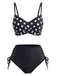 Black 1950s Polka Dot Tie Waist High Waist Tankini Set