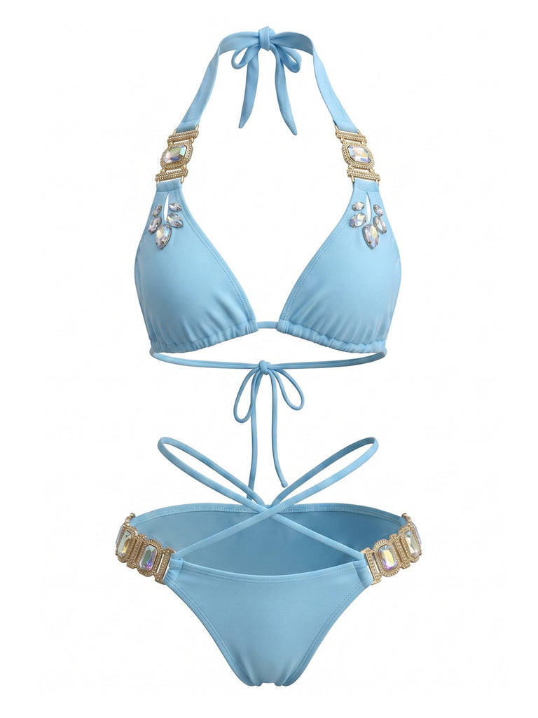 Bule 1980s Halter High Waist Bikini Set