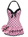 Pink 1940s Halter Polka Dots Bow One-Piece Swimsuit