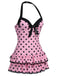 Pink 1940s Halter Polka Dots Bow One-Piece Swimsuit
