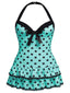 [Pre-Sale] [Plus Size] Light Green 1940s Polka Dots Hater Swimsuit