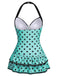 Yellow 1940s Halter Polka Dots Bow Swimsuit