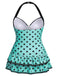 [Pre-Sale] [Plus Size] Light Green 1940s Polka Dots Hater Swimsuit