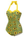 Green 1930s Sunflowers Halter Swimsuit