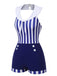 Navy Blue 1950s Striped Navy Collar Swimsuit