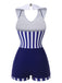 Navy Blue 1950s Striped Navy Collar Swimsuit