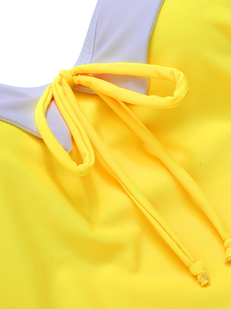 Yellow 1950s Suspender Swimsuit & Daisy Cover-Up