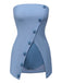 Blue 1930s Solid Buttoned Bandeau Swimsuit