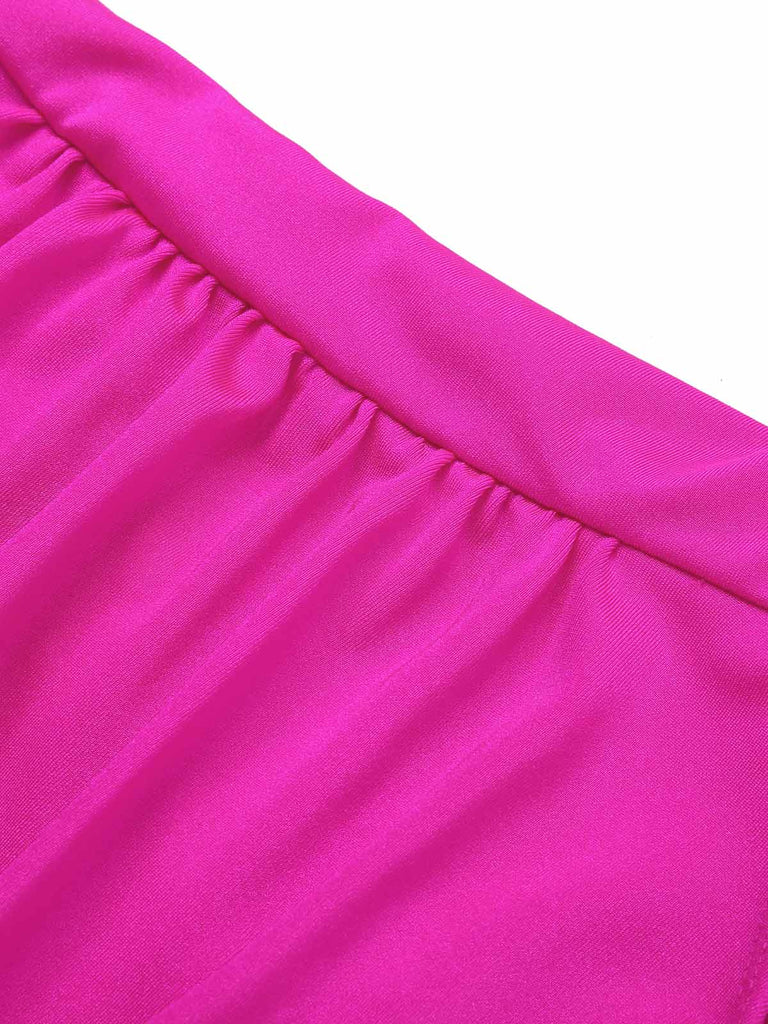 Pink 1960s Solid Spaghetti Strap Swimsuit