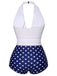 Blue & White 1950s Polka Dots Halter Swimsuit