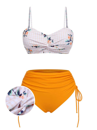 [US Warehouse] Turmeric 1940s Spaghetti Strap Roses Swimsuit