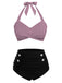 [Pre-Sale] Pink & Black 1940s Striped Halter Swimsuit Set