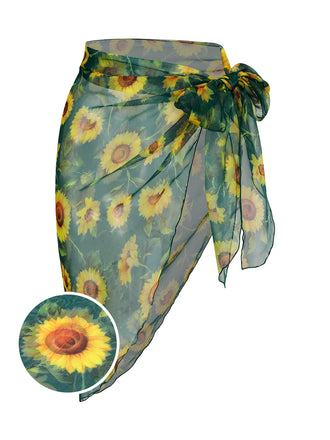 [US Warehouse] Green 1940s Chiffon Sunflowers Cover-up