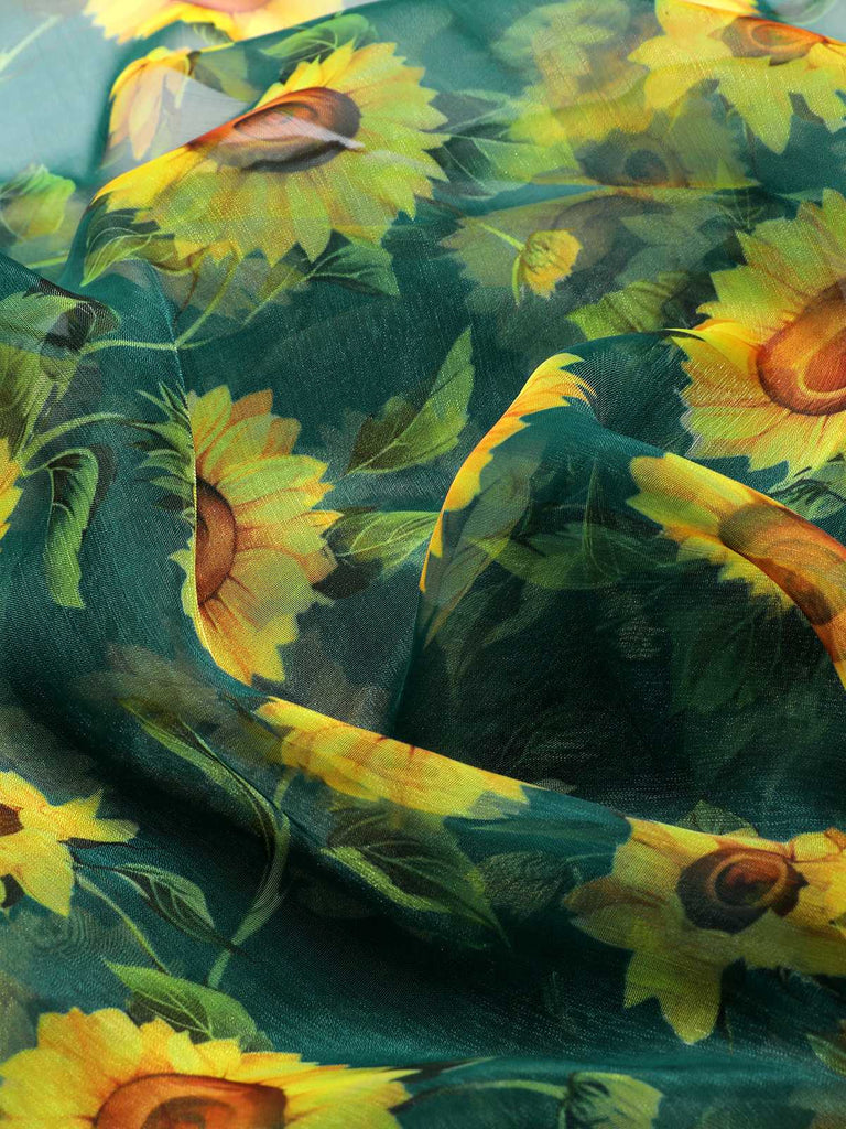 Green 1940s Chiffon Sunflowers Cover-up