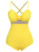 Yellow 1950s Spaghetti Strap One-Piece Swimsuit