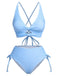 2PCS Blue 1950s Plaids Swimsuit & Mesh Cover-Up