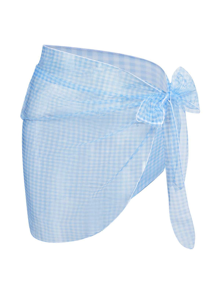 2PCS Blue 1950s Plaids Swimsuit & Mesh Cover-Up