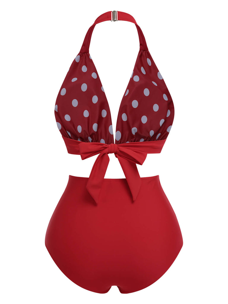 Red 1950s Polka Dot Halter Separate Swimsuit