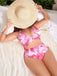 [Plus Size] Pink 1930s Marble Print Halter Swimsuit