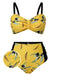 [Plus Size] Yellow 1930s Contrast Floral Strap Swimsuit
