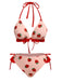 Pink 1950s Strawberry Lace-Up Halter Swimsuit