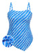 [Plus Size] Blue 1950s Diagonal Stripe Swimsuit