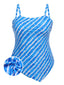 [Plus Size] Blue 1950s Diagonal Stripe Swimsuit