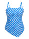 [Plus Size] Blue 1950s Diagonal Stripe Swimsuit