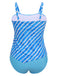 [Plus Size] Blue 1950s Diagonal Stripe One-Piece Swimsuit