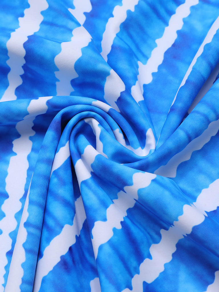[Plus Size] Blue 1950s Diagonal Stripe Swimsuit