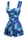 Royal Blue 1960s Tropical Plants Swimsuit Set