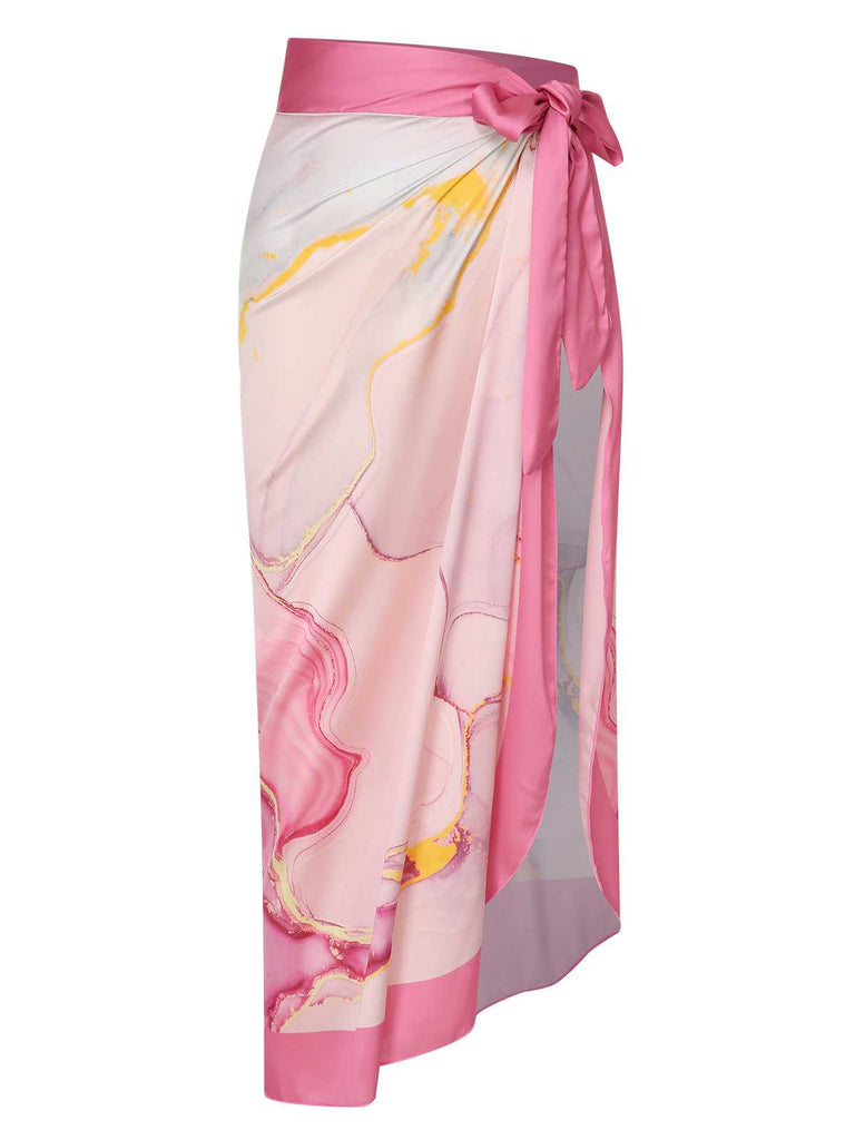 2PCS 1950s Pink Print Swimsuit & Cover-Up