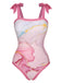 2PCS 1950s Pink Print Swimsuit & Cover-Up