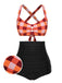 1950s Double Strap Buttoned Plaids Swimsuit